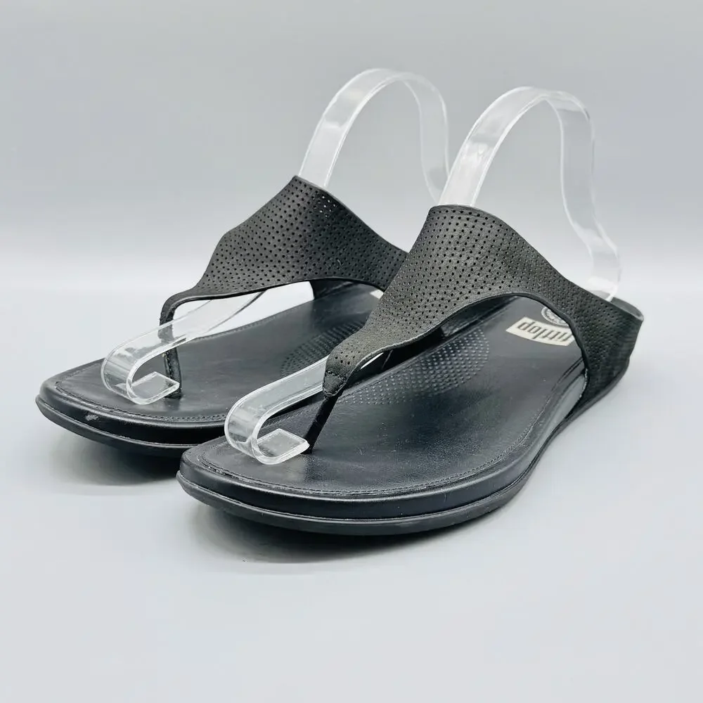 FitFlop Shoes Womens 10 Black Leather Thong Sandals Slip On Comfort Summer